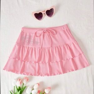 SHEIN Qutie Rhinestone Detail Drawstring Waist Two Layer Hem Skirt